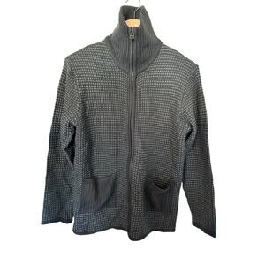 VTG Tally Ho Cardigan Zip up, Funnel Neck, Black and Gray Mens Small